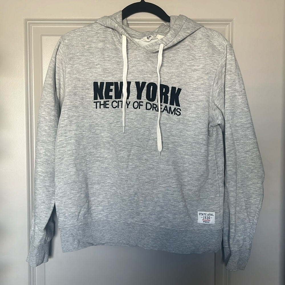 H&M grey fleece hoodie, size S.